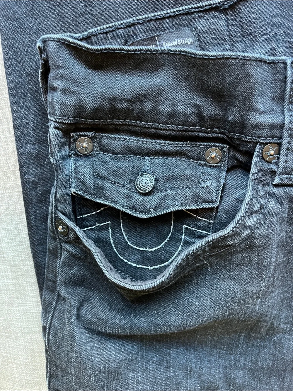 True Religion Ricky Relaxed Straight Black Jeans 40